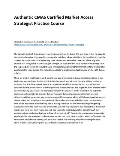 Authentic CMAS Certified Market Access Strategist Practice Course