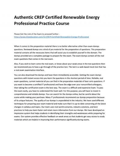 Authentic CREP Certified Renewable Energy Professional Practice Course