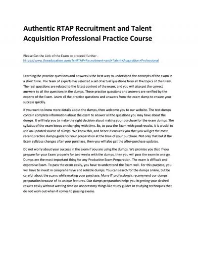 Authentic RTAP Recruitment and Talent Acquisition Professional Practice Course