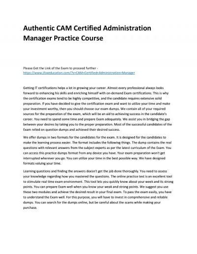 Authentic CAM Certified Administration Manager Practice Course