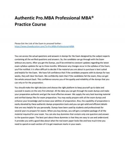 Authentic Pro.MBA Professional MBA® Practice Course