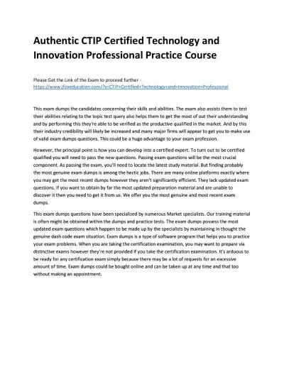 Authentic CTIP Certified Technology and Innovation Professional Practice Course