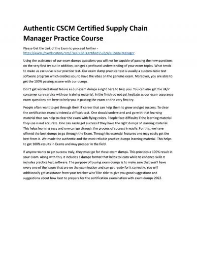 Authentic CSCM Certified Supply Chain Manager Practice Course