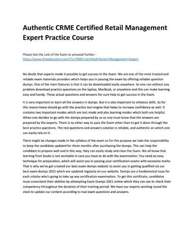 Authentic CRME Certified Retail Management Expert Practice Course