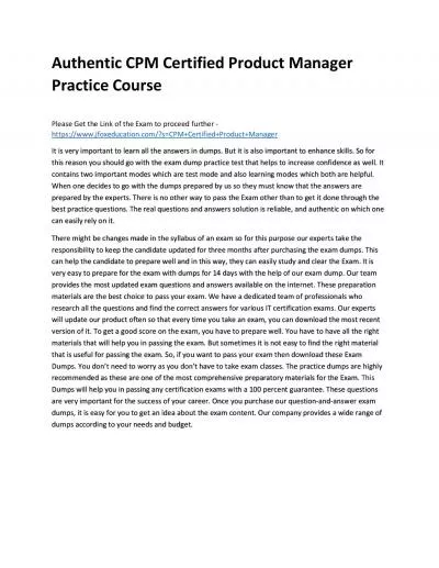 Authentic CPM Certified Product Manager Practice Course