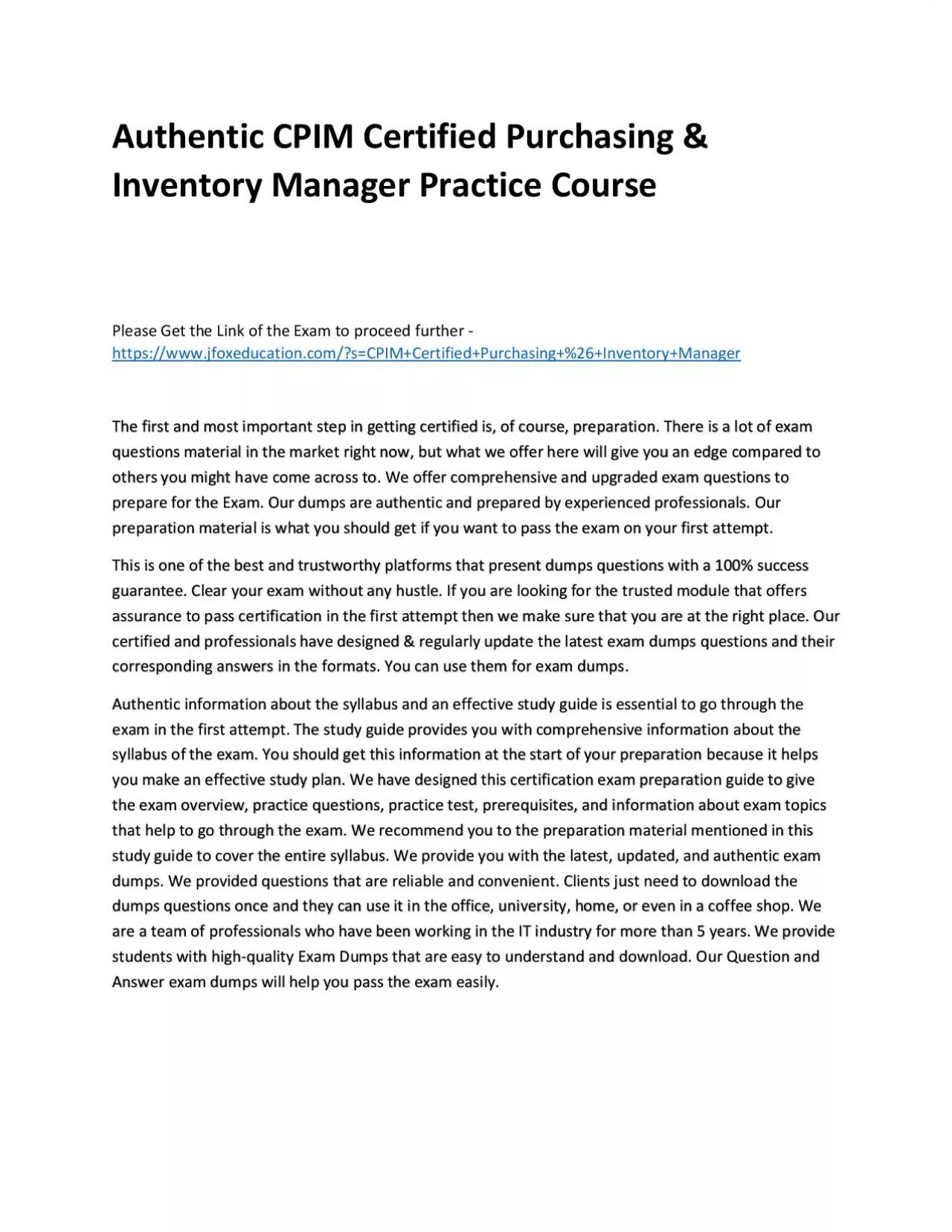 PDF-Authentic CPIM Certified Purchasing & Inventory Manager Practice Course