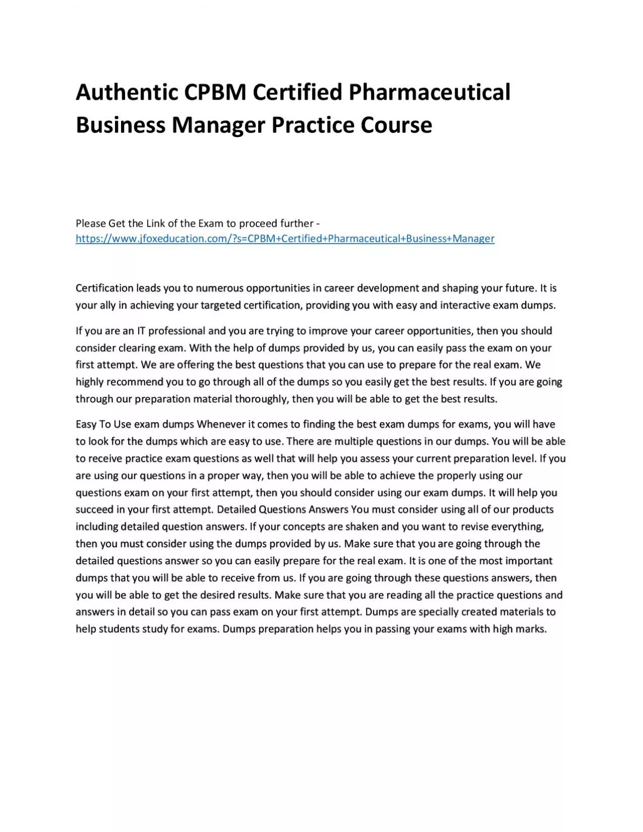 Authentic CPBM Certified Pharmaceutical Business Manager Practice Course