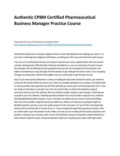 Authentic CPBM Certified Pharmaceutical Business Manager Practice Course