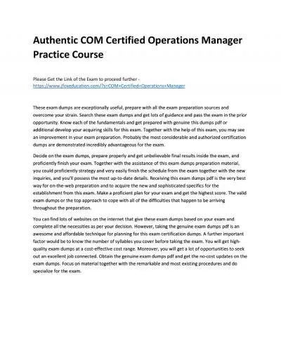 Authentic COM Certified Operations Manager Practice Course