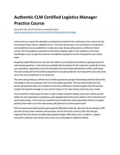 Authentic CLM Certified Logistics Manager Practice Course