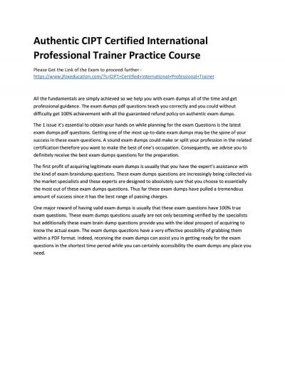 Authentic CIPT Certified International Professional Trainer Practice Course