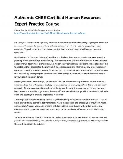 Authentic CHRE Certified Human Resources Expert Practice Course