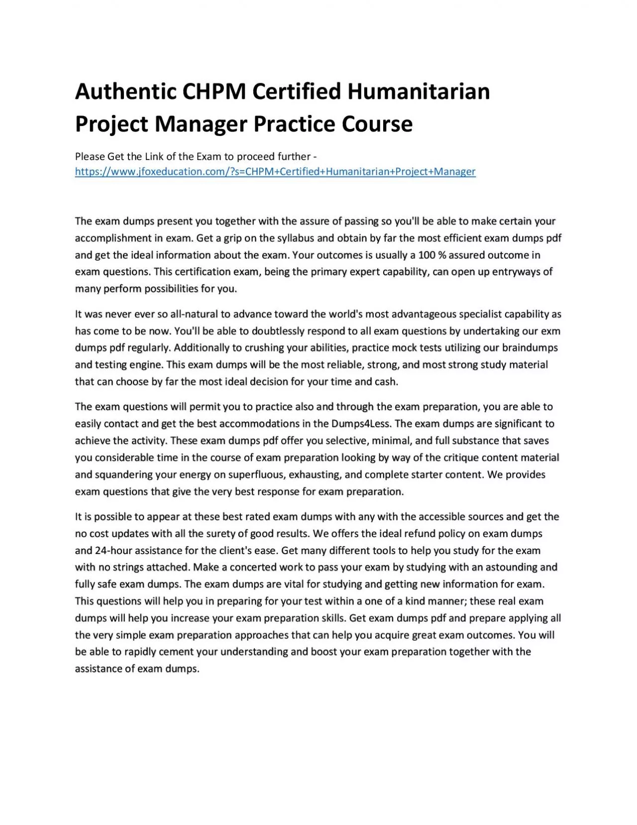 PDF-Authentic CHPM Certified Humanitarian Project Manager Practice Course