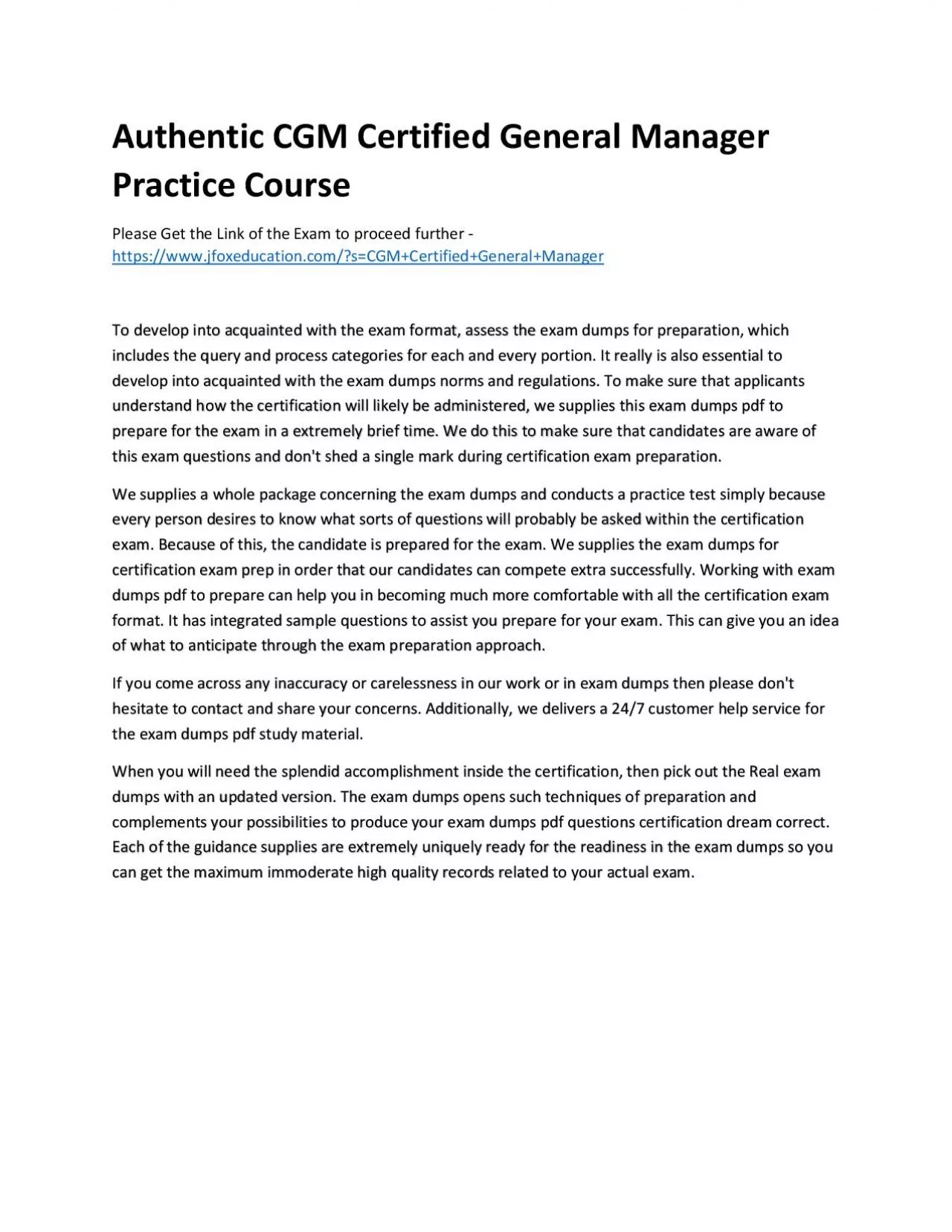 PDF-Authentic CGM Certified General Manager Practice Course