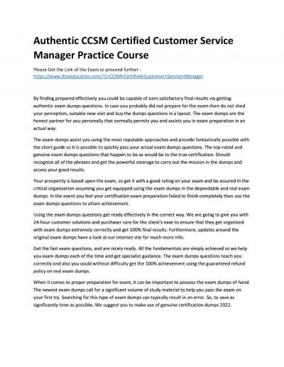 Authentic CCSM Certified Customer Service Manager Practice Course