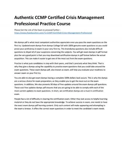 Authentic CCMP Certified Crisis Management Professional Practice Course