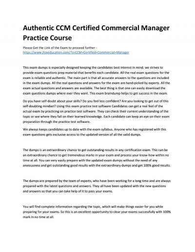 Authentic CCM Certified Commercial Manager Practice Course