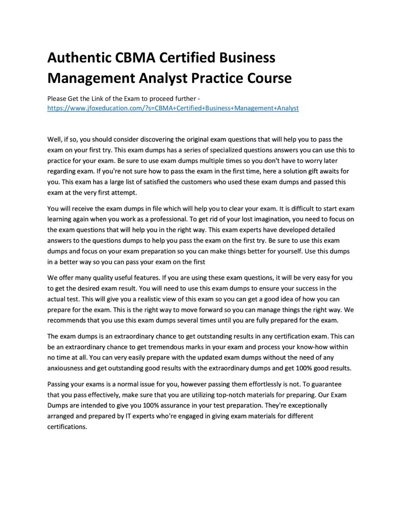 Authentic CBMA Certified Business Management Analyst Practice Course