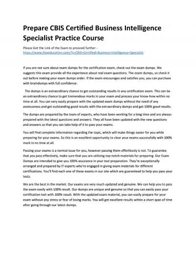 Prepare CBIS Certified Business Intelligence Specialist Practice Course