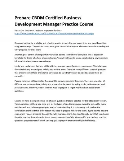 Prepare CBDM Certified Business Development Manager Practice Course