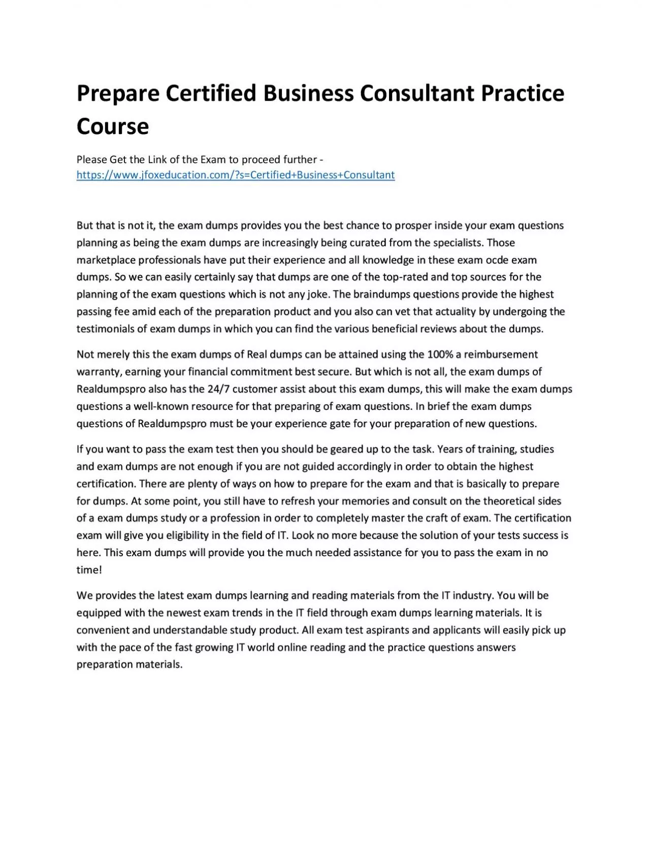Prepare Certified Business Consultant Practice Course