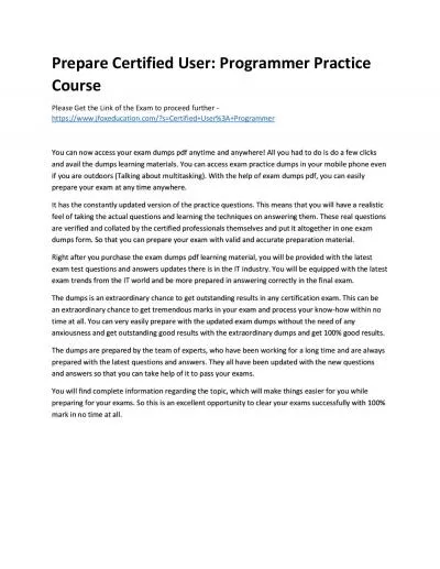 Prepare Certified User: Programmer Practice Course