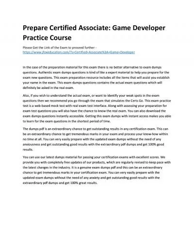 Prepare Certified Associate: Game Developer Practice Course