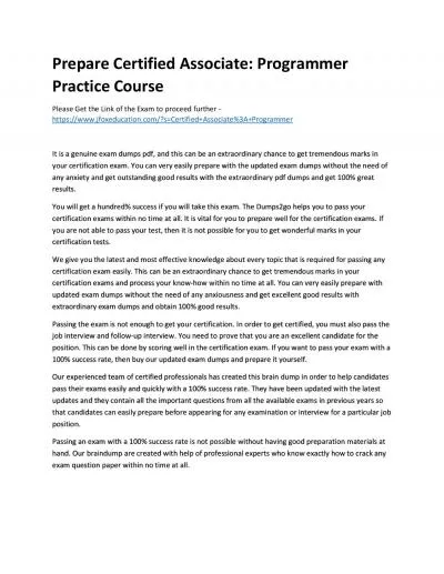 Prepare Certified Associate: Programmer Practice Course