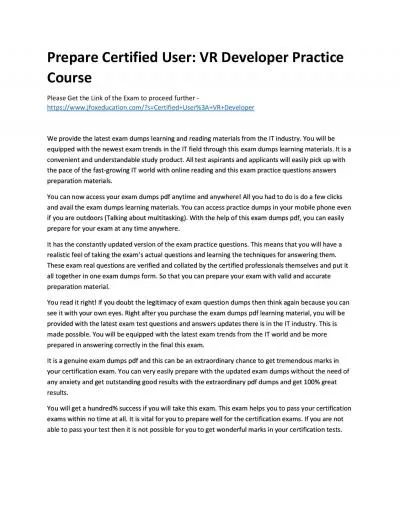 Prepare Certified User: VR Developer Practice Course