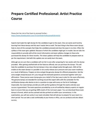 Prepare Certified Professional: Artist Practice Course