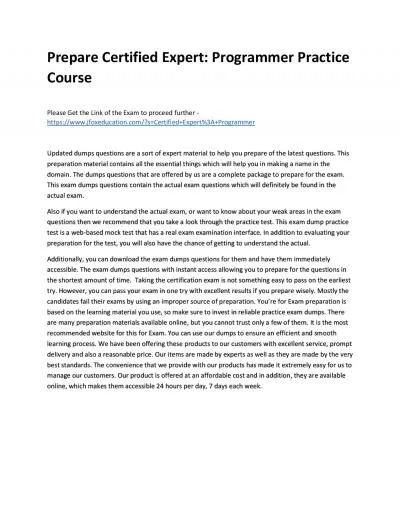 Prepare Certified Expert: Programmer Practice Course