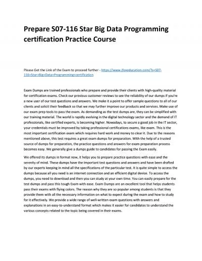 Prepare S07-116 Star Big Data Programming certification Practice Course