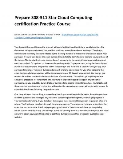 Prepare S08-511 Star Cloud Computing certification Practice Course