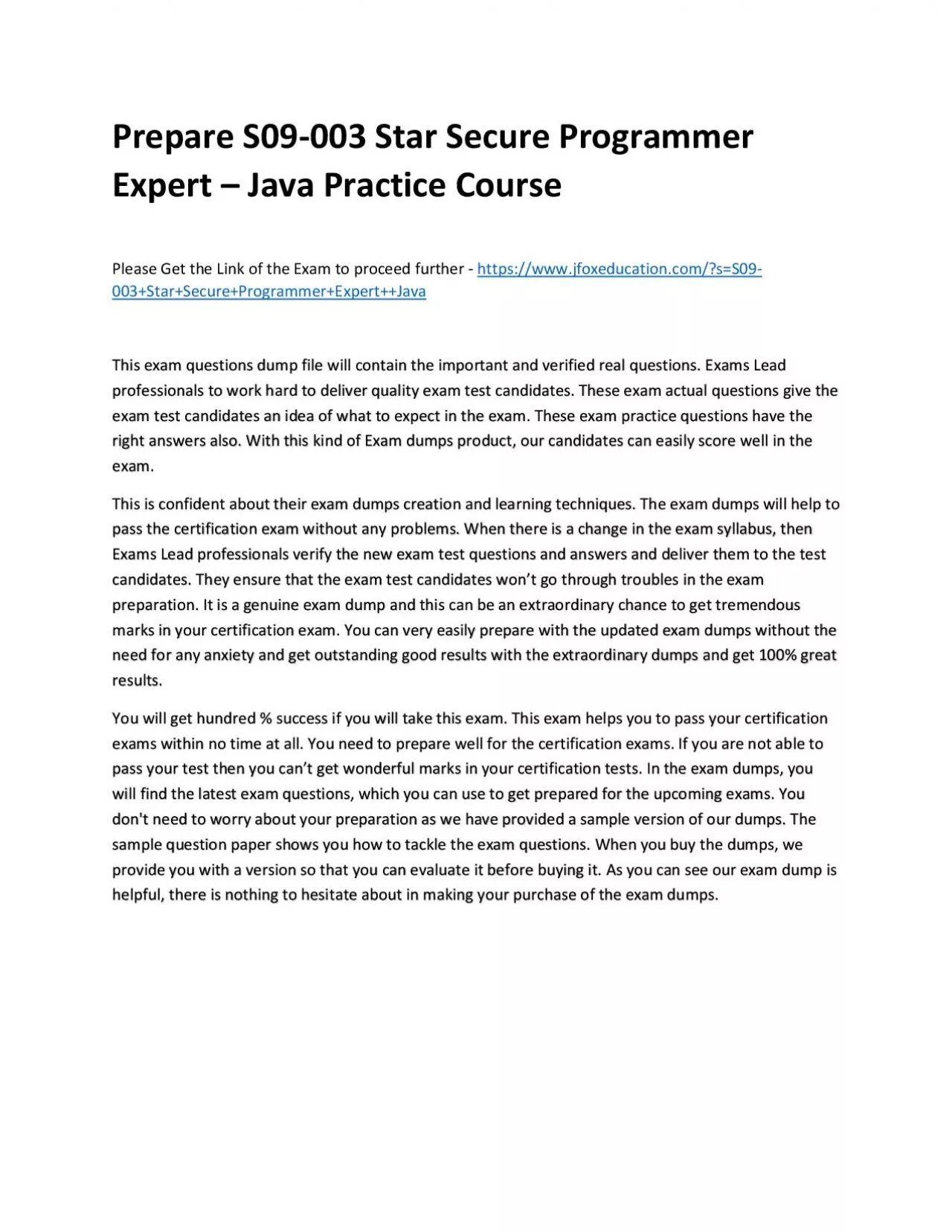 Prepare S09-003 Star Secure Programmer Expert – Java Practice Course