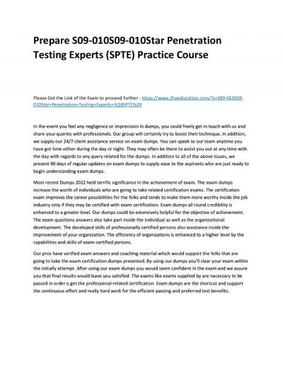Prepare S09-010S09-010Star Penetration Testing Experts (SPTE) Practice Course