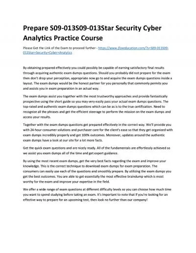 Prepare S09-013S09-013Star Security Cyber Analytics Practice Course