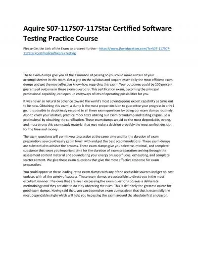 Aquire S07-117S07-117Star Certified Software Testing Practice Course