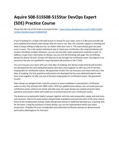 Aquire S08-515S08-515Star DevOps Expert (SDE) Practice Course