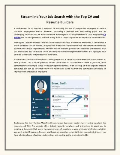 Streamline Your Job Search with the Top CV and Resume Builders