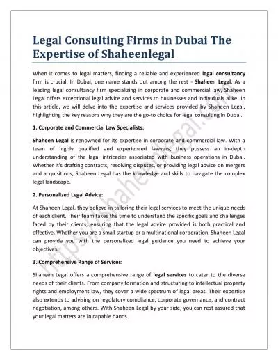 Legal Consulting Firms in Dubai The Expertise of Shaheenlegal