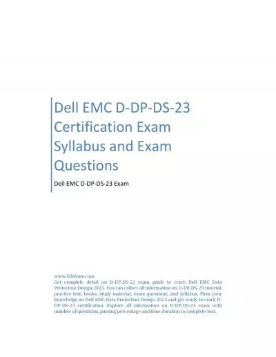 Dell EMC D-DP-DS-23 Certification Exam Syllabus and Exam Questions
