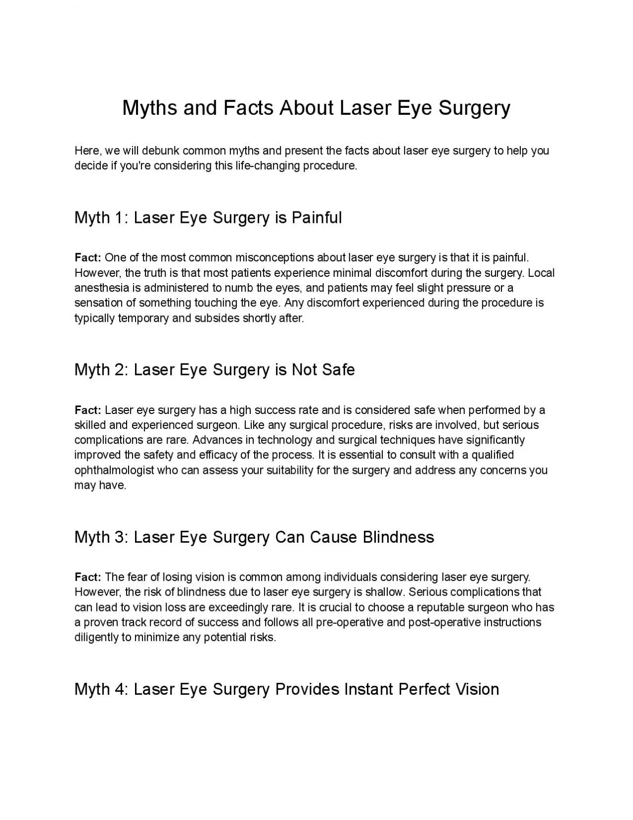 Myths and Facts About Laser Eye Surgery