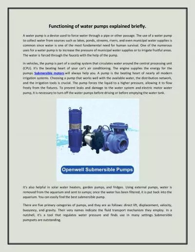 Functioning of water pumps explained briefly.