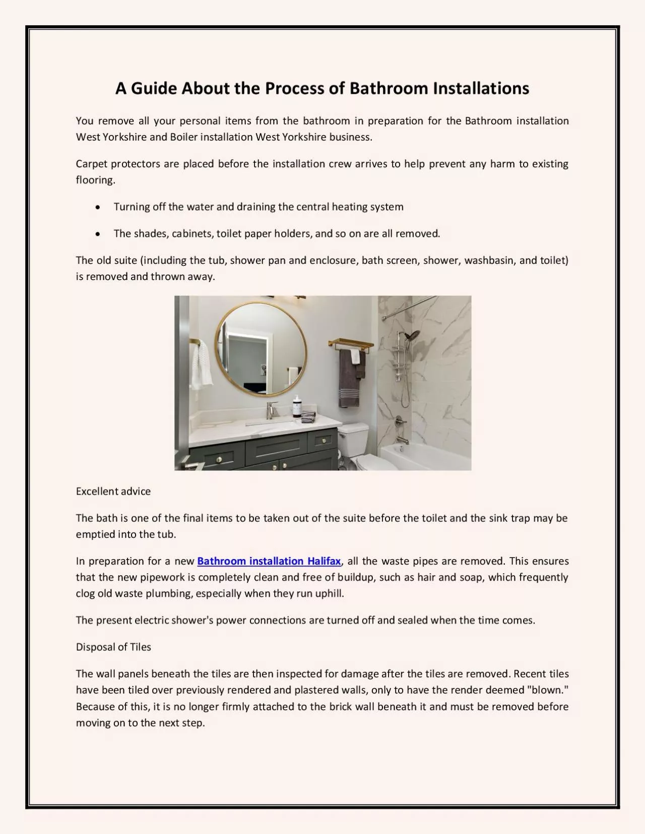 A Guide About the Process of Bathroom Installations