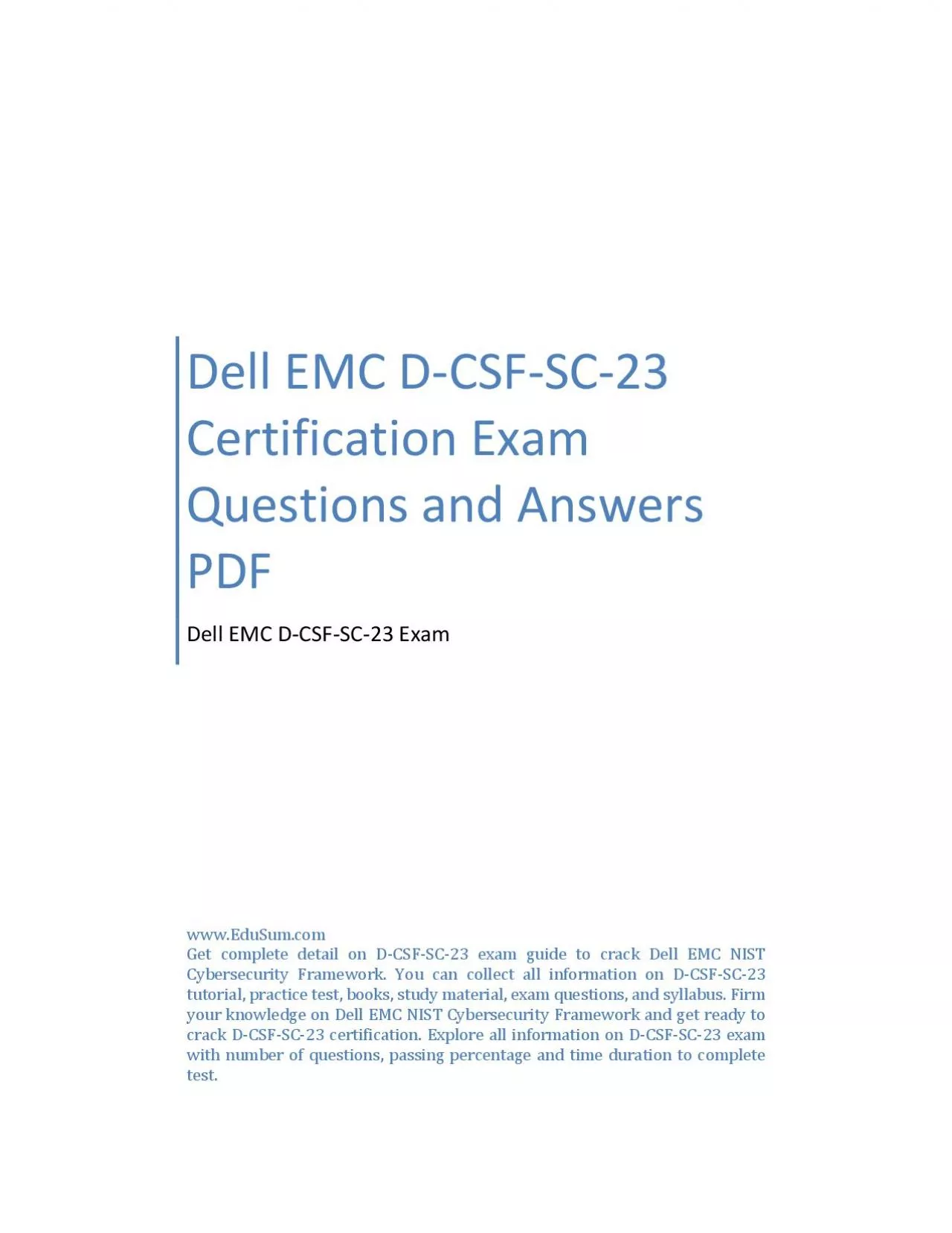 PDF-Dell EMC D-CSF-SC-23 Certification Exam Questions and Answers PDF