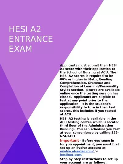 HESI A2 Entrance exam 	Applicants