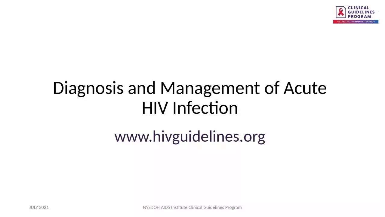 Diagnosis and Management of Acute HIV Infection