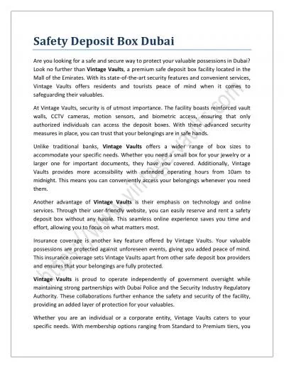 Safety Deposit Box Dubai