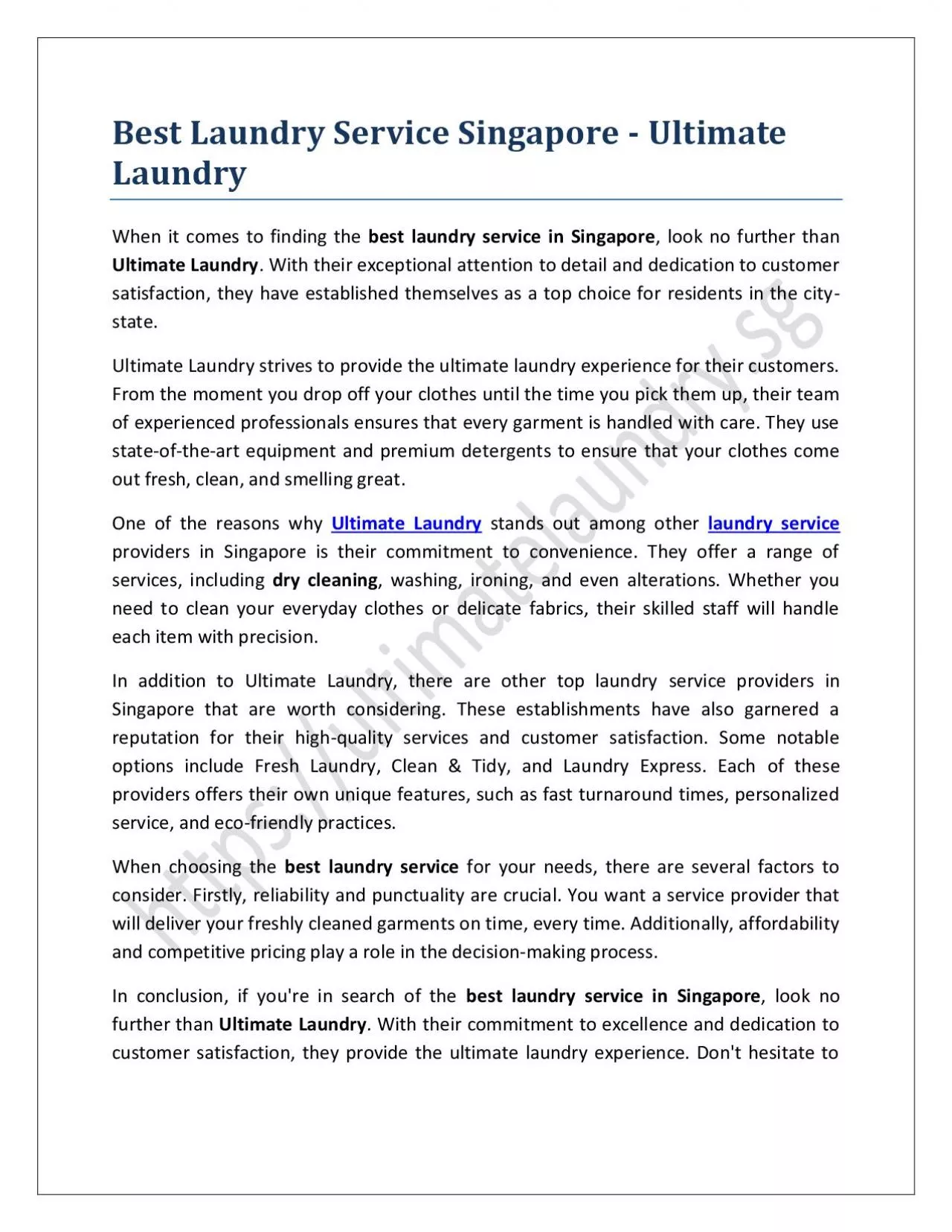 Best Laundry Service Singapore – Ultimate Laundry