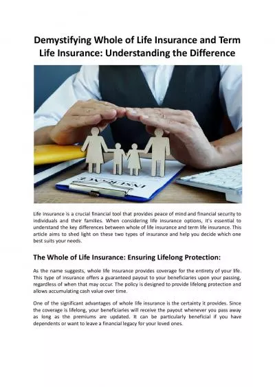 Demystifying Whole of Life Insurance and Term Life Insurance - Understanding the Difference
